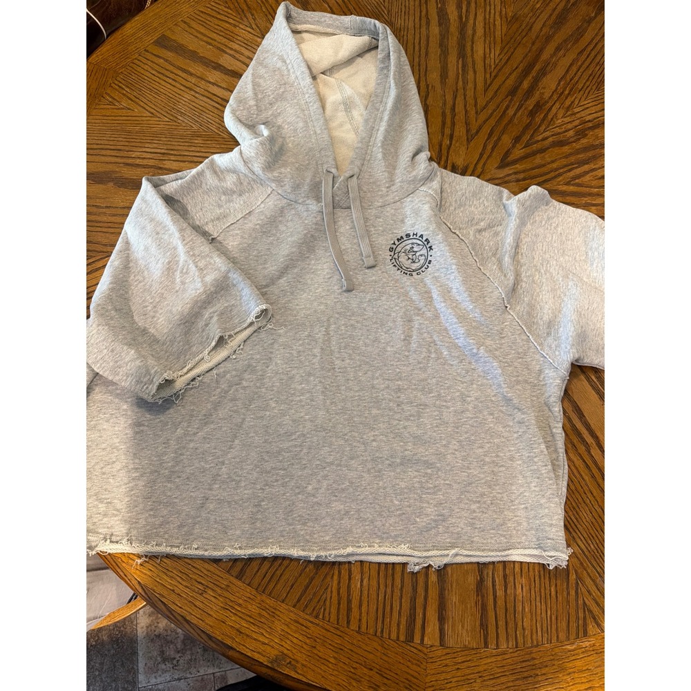 Gymshark Lifting Club Short Sleeve Cropped Hoodie Grey Marl Mens Large L